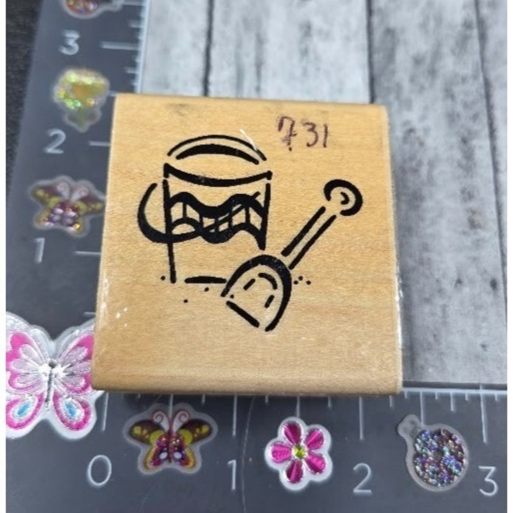 JRL Design Shovel Bucket Beach Sand Rubber Stamp Wood #N94